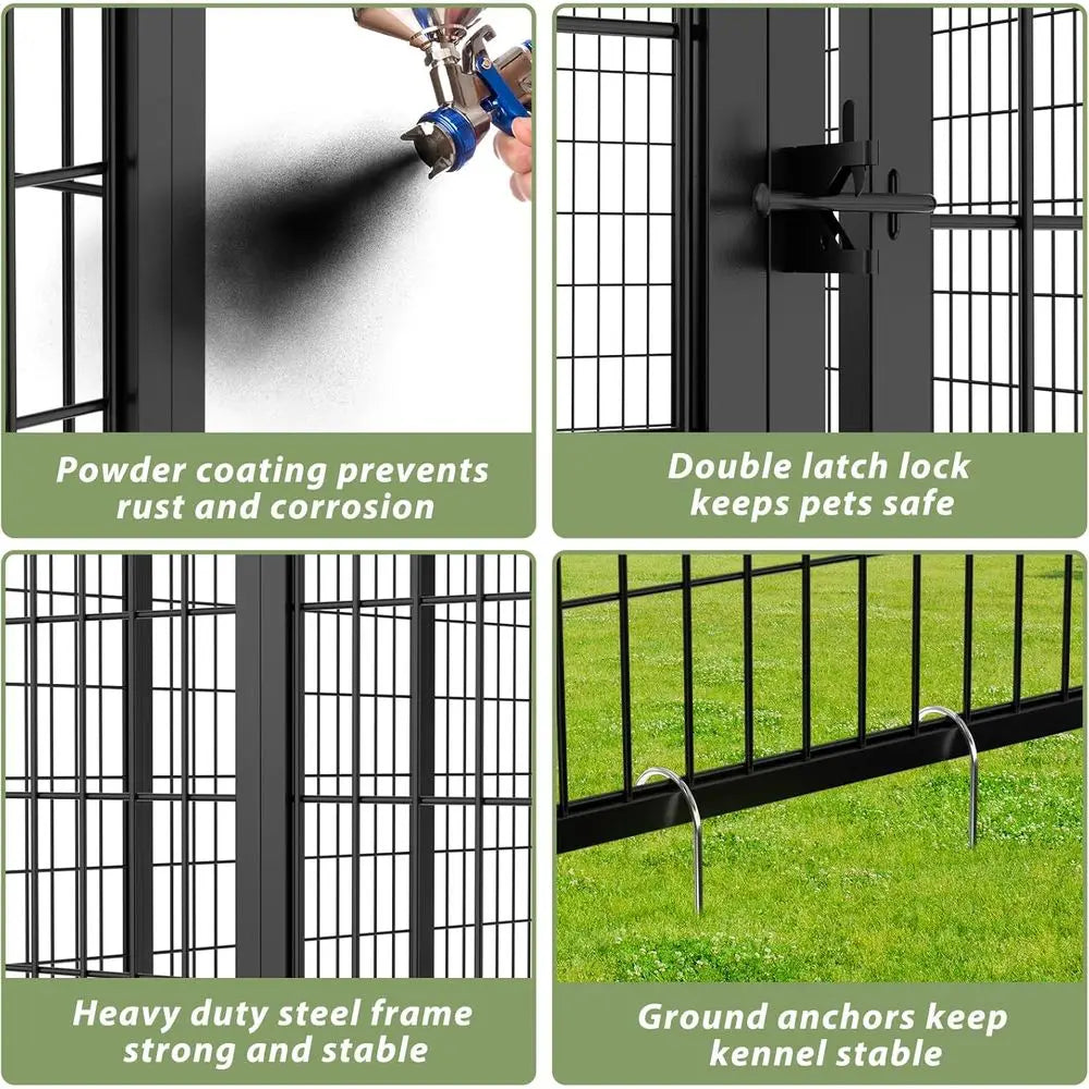 Heavy-Duty Steel Outdoor Dog Kennel, Waterproof, Double-Door, Adjustable Feeding Bowls, Suitable for Small Dogs, 4ft x 4ft x 4.2