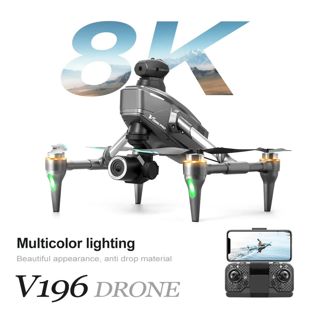 New V196 Drone 8K Professional HD Dual Camera Wifi 360° Obstacle Avoidance Brushless Foldable Quadcopter RC Drone Toy