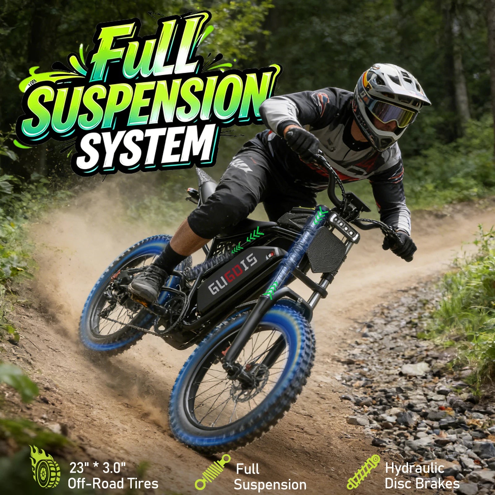 Upgraded+ 2500W Electric Bike for Adults & Teens, NFC & Password Unlock, 40Mph Fast E Bike with 52V 25Ah Battery, 90 Miles PAS Mode, Full Suspension, Dual Hydraulic Brake, Turn Signal Light, 23x3.0" Fat Tire All Terrain Dirt