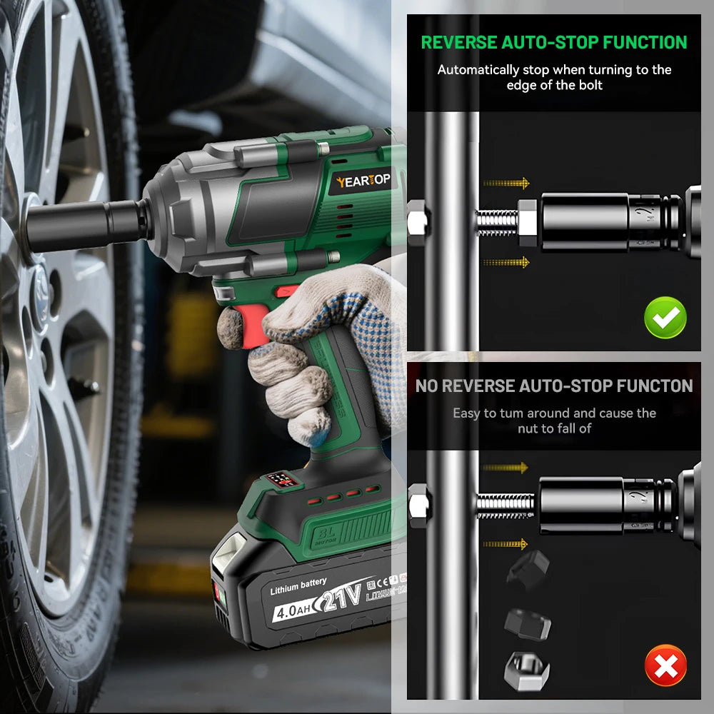 YEARTOP 2800N.M Brushless Electric Extended Anvil Impact Wrench 1/2 Inch Cordless Car Repair Power Tool For Makita 18V Battery