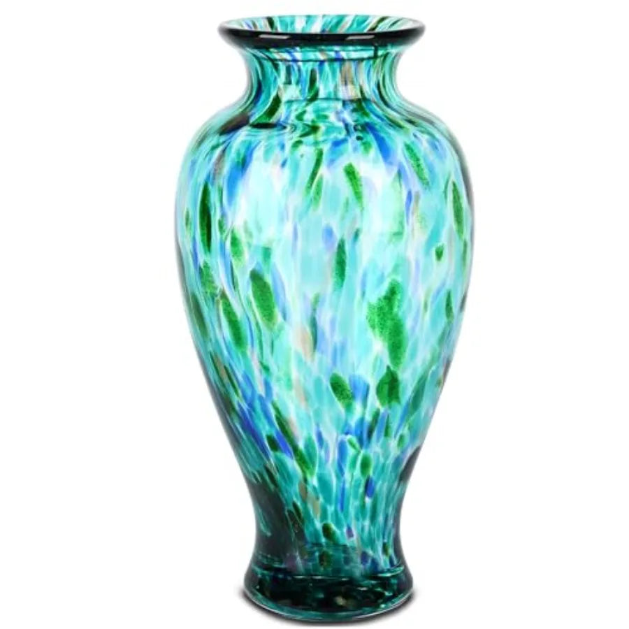 11.8" Tall and Glass Vase Beautiful Hand Blown Glass Vase Modern Art Home Decor, Wide Mouth Colorful Vases for Mantle Dining Ta