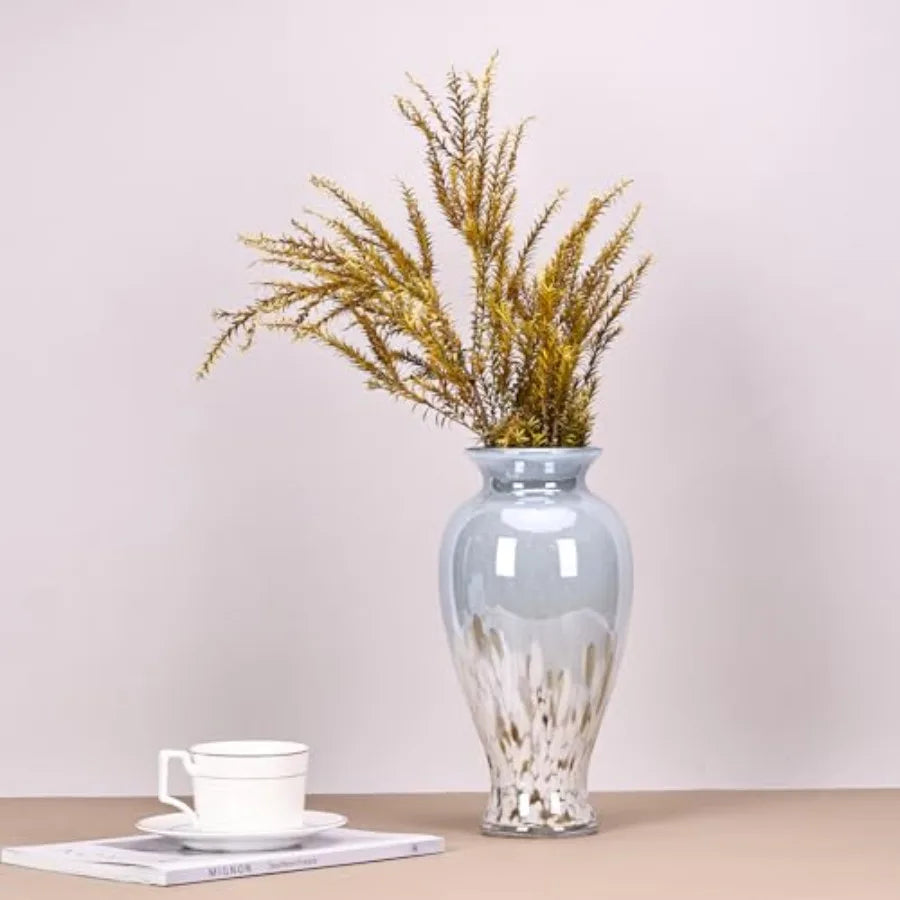 11.8" Tall and Glass Vase Beautiful Hand Blown Glass Vase Modern Art Home Decor, Wide Mouth Colorful Vases for Mantle Dining Ta