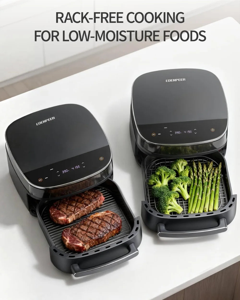 6QT Air Fryer 11-in-1, Fast Cooking with Top & Bottom Heat, No Flip, Quiet 50dB, Family Size Digital, Fits 12" Pizza or Steaks